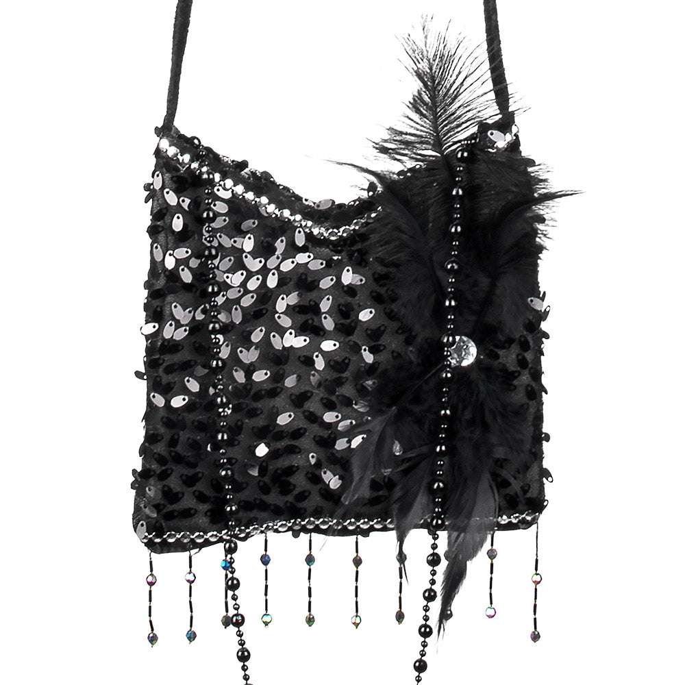 Déguisement Années 20 Flapper Noir avec Sac à Paillettes