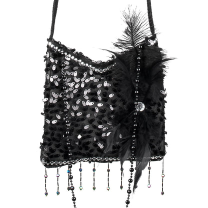 Déguisement Années 20 Flapper Noir avec Sac à Paillettes