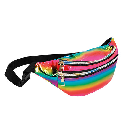 Sac banane holographique arc-en-ciel avec 3 compartiments zippés