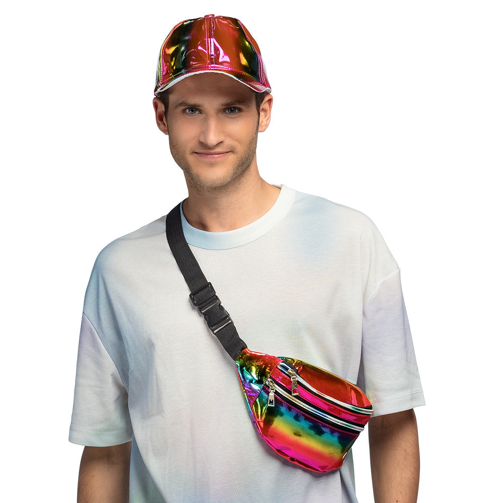 Sac banane holographique arc-en-ciel avec 3 compartiments zippés