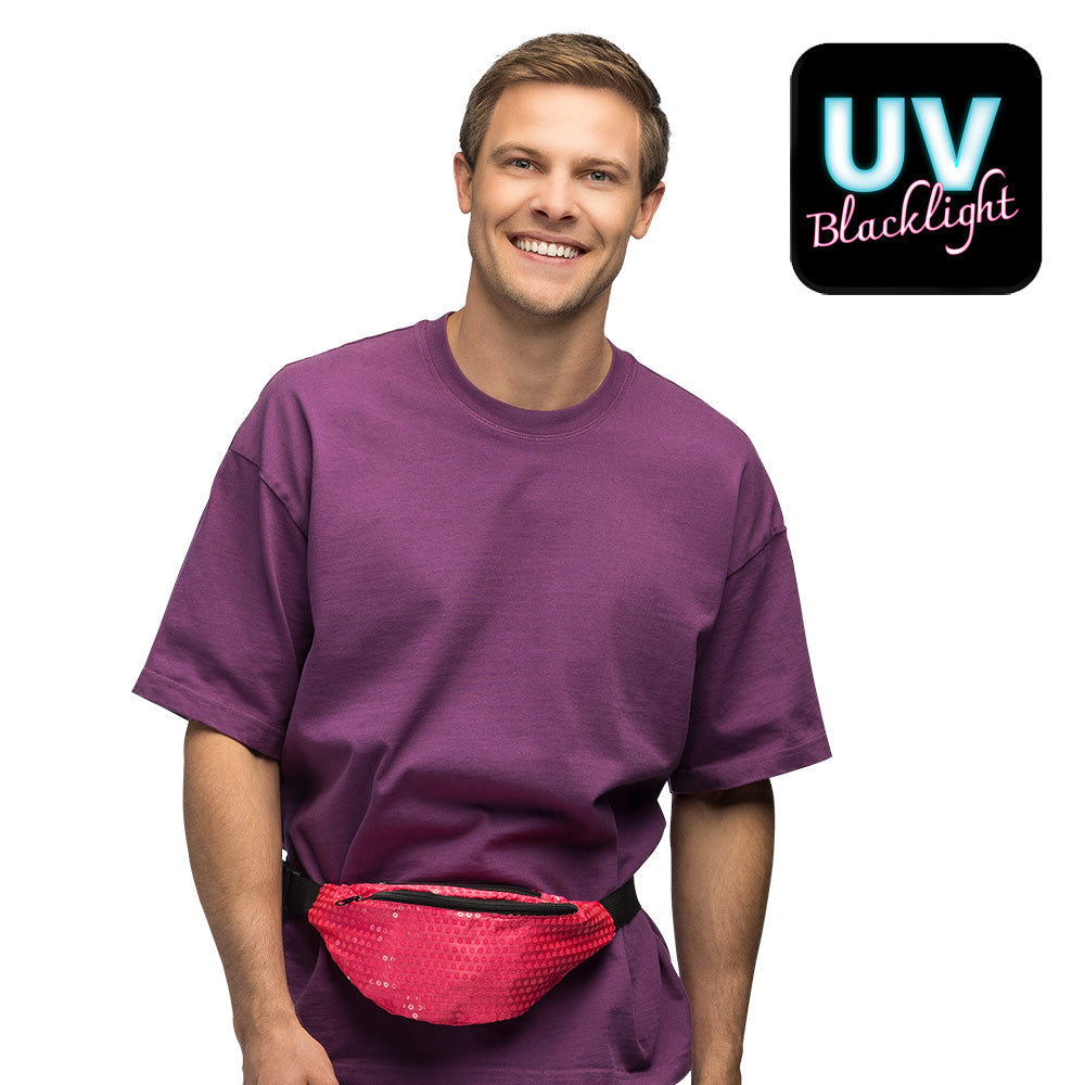 Sac à Ceinture Sequins Rose Fluo - Accessoire Rave UV Blacklight