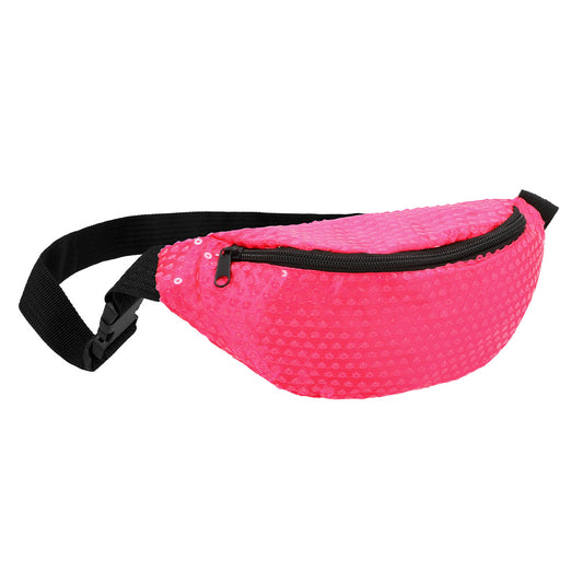 Sac à Ceinture Sequins Rose Fluo - Accessoire Rave UV Blacklight