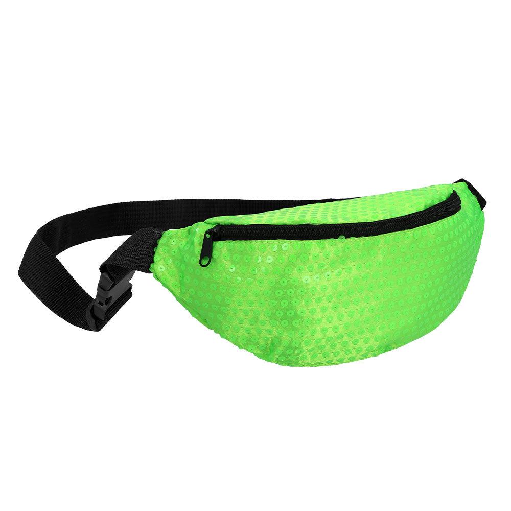 Sac Banane Sequins Fluo UV Blacklight Vert - Accessoire Rave