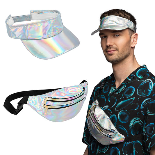 Kit Holographique 3 en 1 : Visière, Sac & Banane Irisé