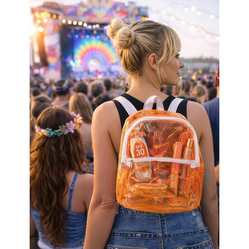 Sac à Dos Transparent Orange Fluo - Accessoire Mode Festival