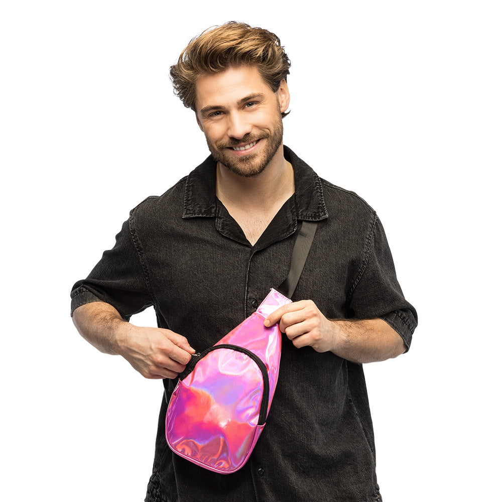 Sac à Dos Holographique Rose Fluo | Sacoche Iridescente Tendance