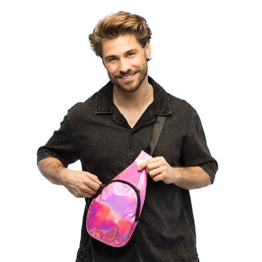 Sac à Dos Holographique Rose Fluo | Sacoche Iridescente Tendance