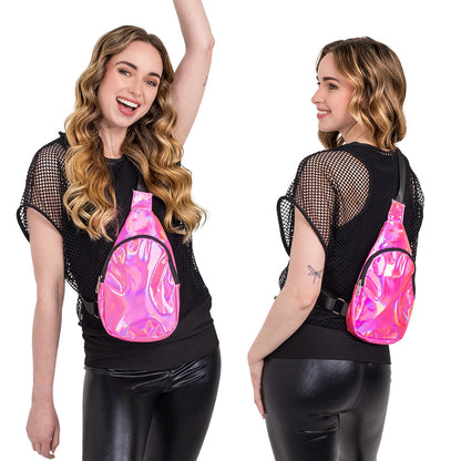 Sac à Dos Holographique Rose Fluo | Sacoche Iridescente Tendance