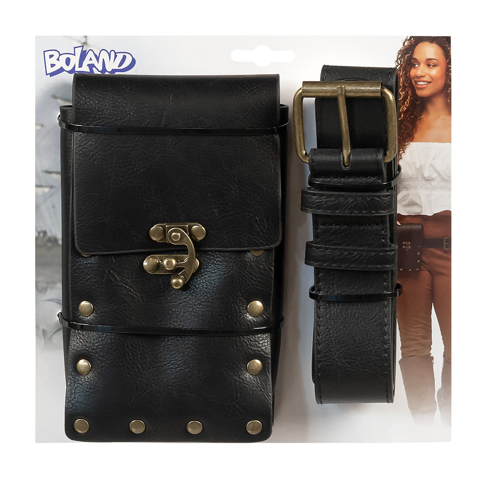 Ceinture Médiévale Noire avec Sacoche - Accessoire Déguisement
