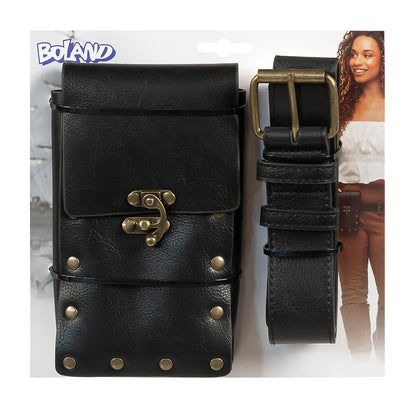 Ceinture Médiévale Noire avec Sacoche - Accessoire Déguisement