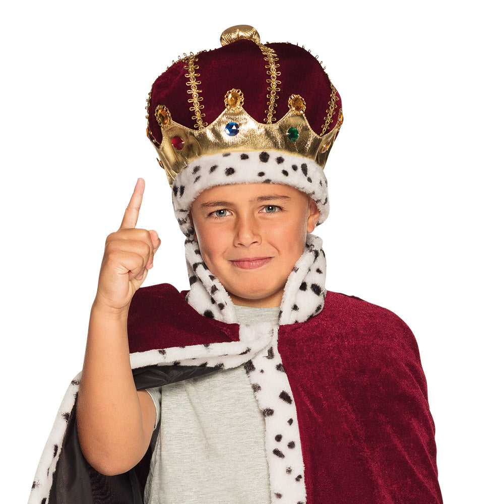 Couronne de Roi Enfant Luxe - Velours Bordeaux et Fourrure