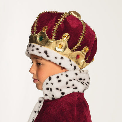 Couronne de Roi Enfant Luxe - Velours Bordeaux et Fourrure