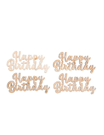4 Confettis en bois Happy Birthday 6 x 3 cm