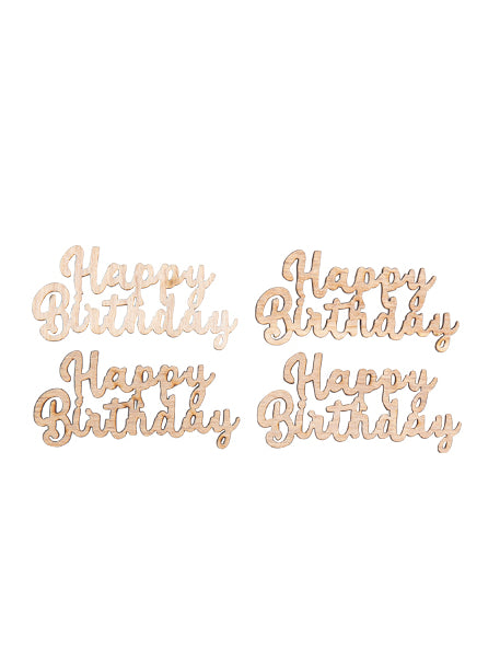 4 Confettis en bois Happy Birthday 6 x 3 cm