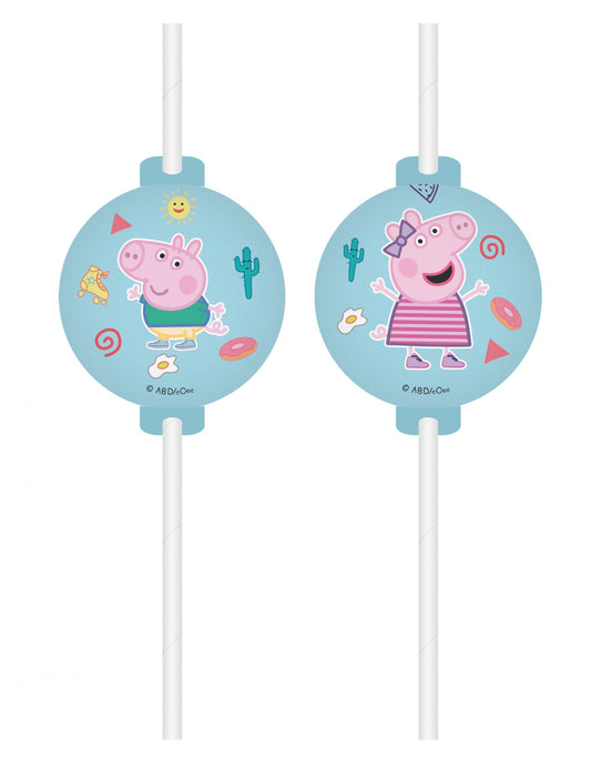 4 Pailles médaillon Peppa Pig