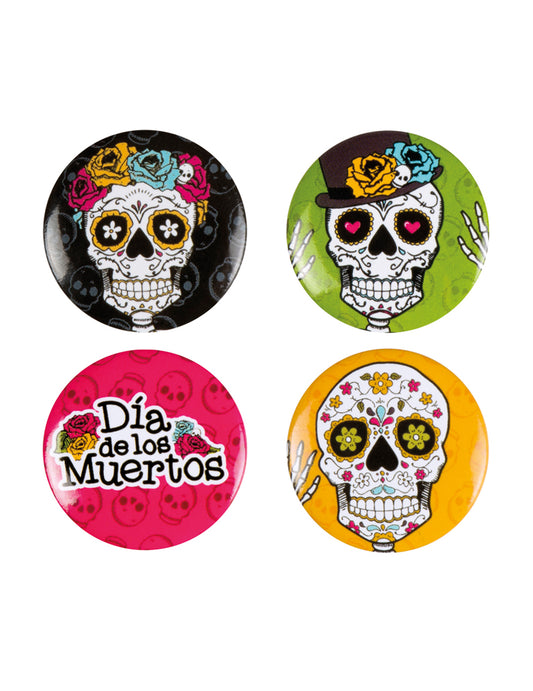 4 Badges 3 cm Dia de los muertos