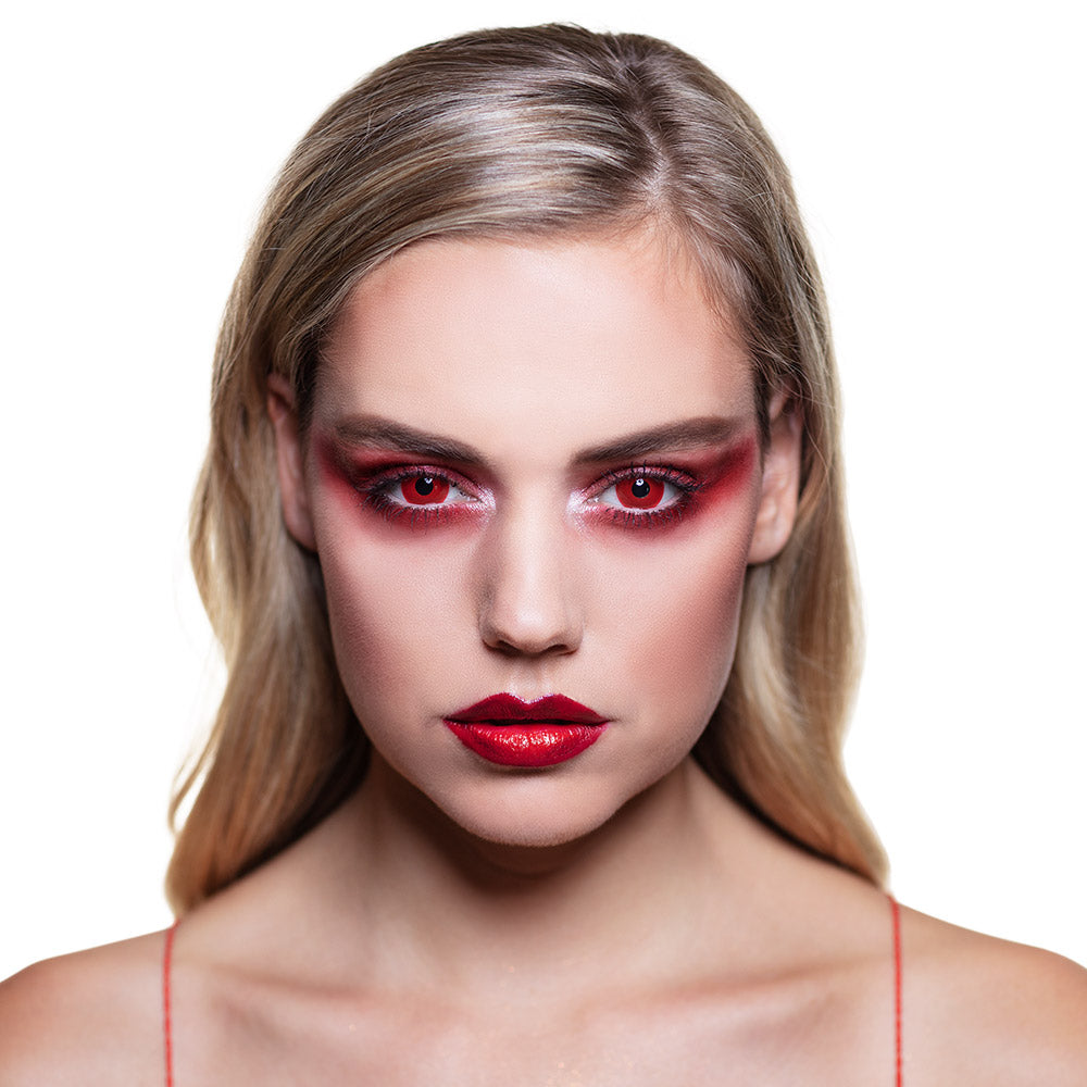 Lentilles de Contact Rouge Diable - Accessoire Déguisement Halloween