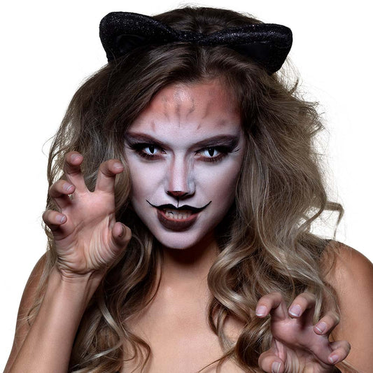 Lentilles de Contact Félin Blanc Noir | Accessoire Déguisement Halloween