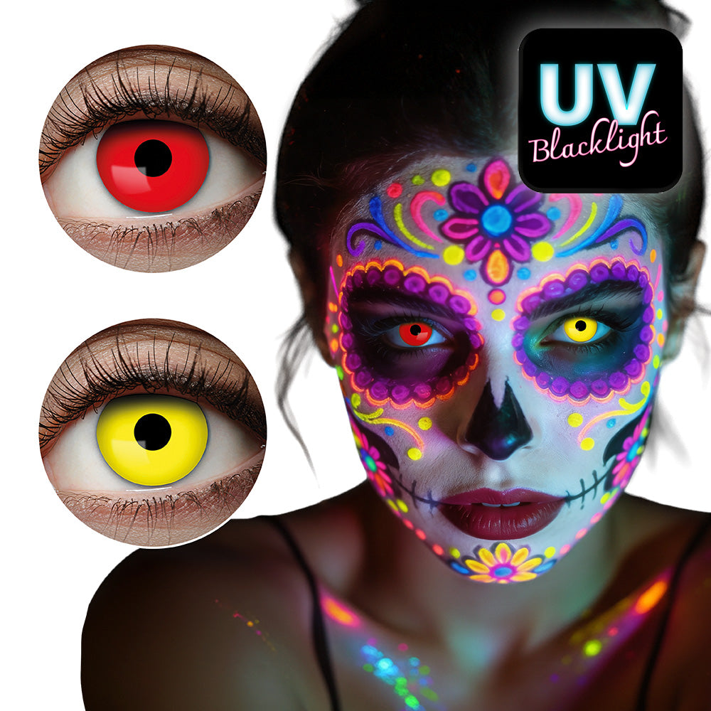 Lentilles de Contact UV Blacklight Rouge et Jaune - Duo Flash