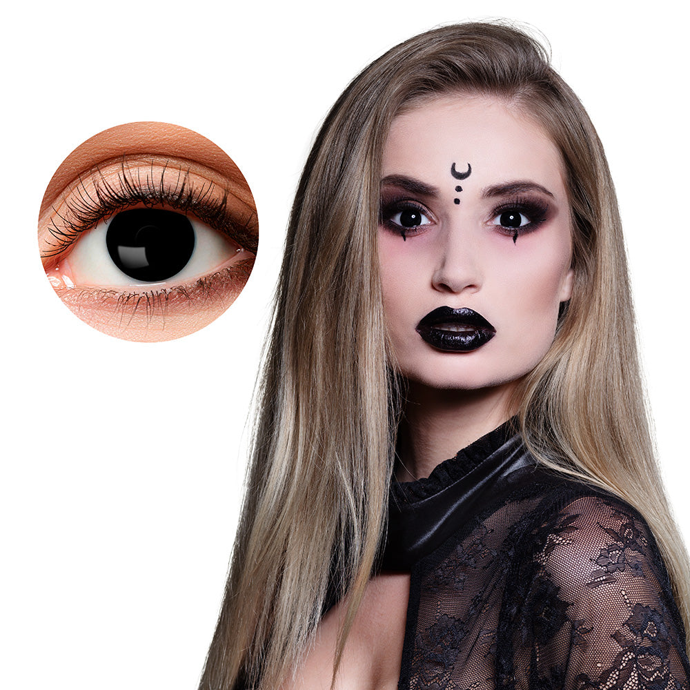Lentilles de Contact Noires Gothiques Intenses - Costume Halloween