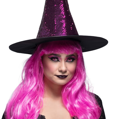 Lentilles de Contact Rose Fluo Sorcière + Chapeau Paillettes