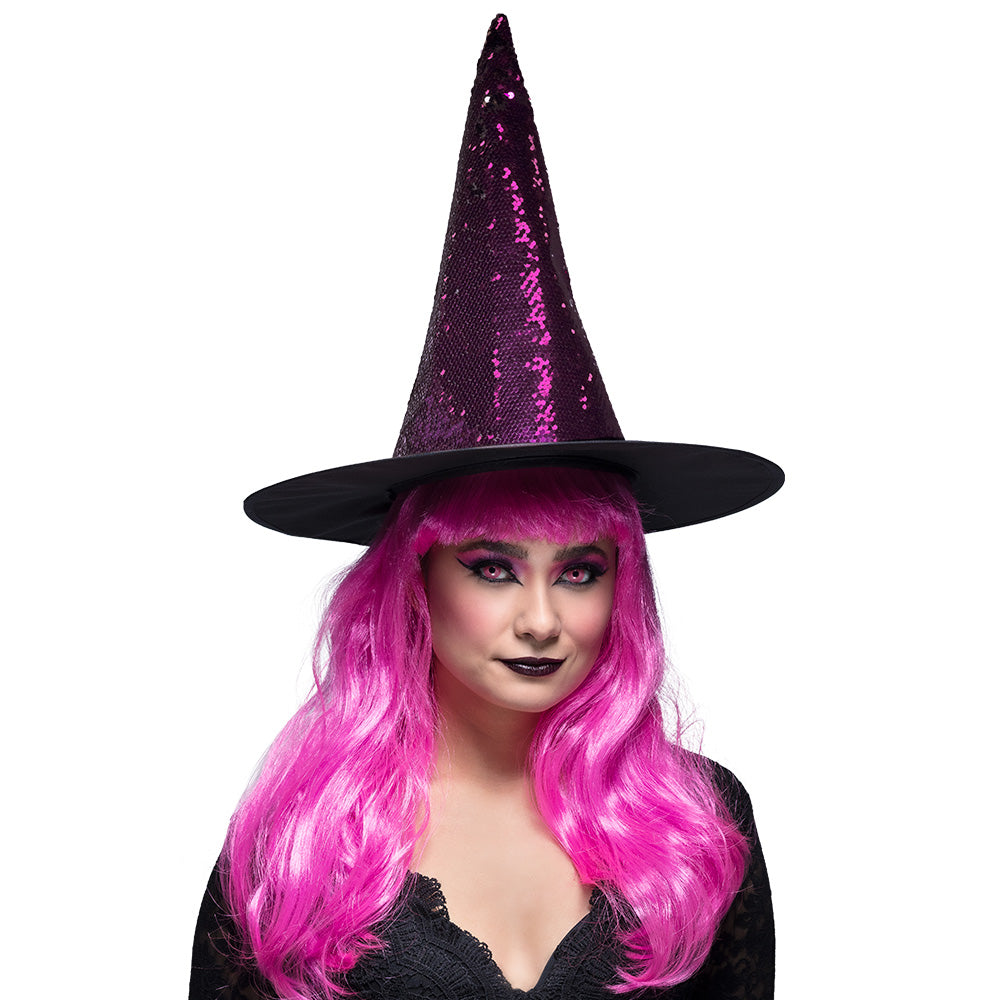 Lentilles de Contact Rose Fluo Sorcière + Chapeau Paillettes