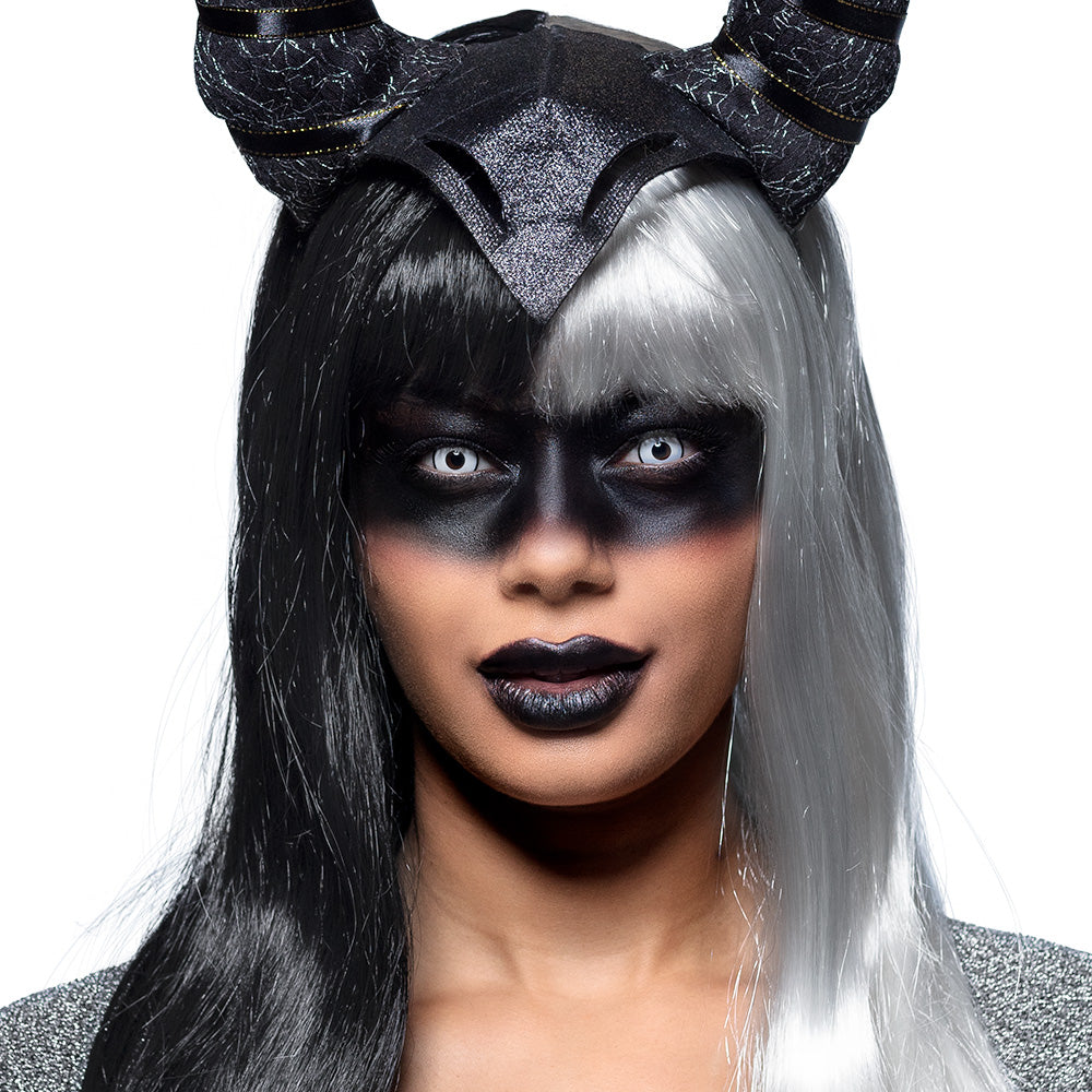 Ensemble Malefique Cornes Noires et Lentilles Blanches Halloween