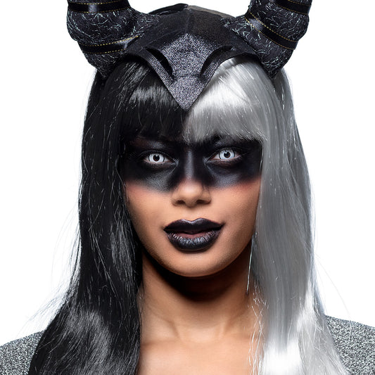 Ensemble Malefique Cornes Noires et Lentilles Blanches Halloween