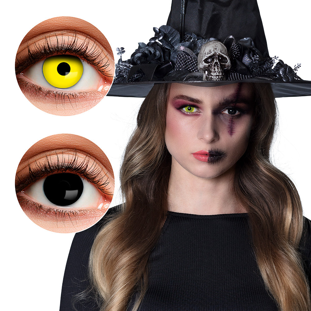 Lentilles de Contact Duo Jaune & Noir Halloween - Effet Sorcière