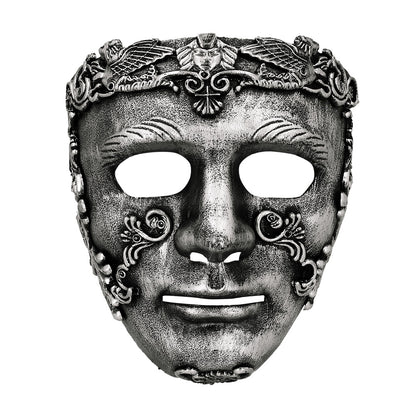 Masque Visage Argenté Baroque avec Ornements Détaillés