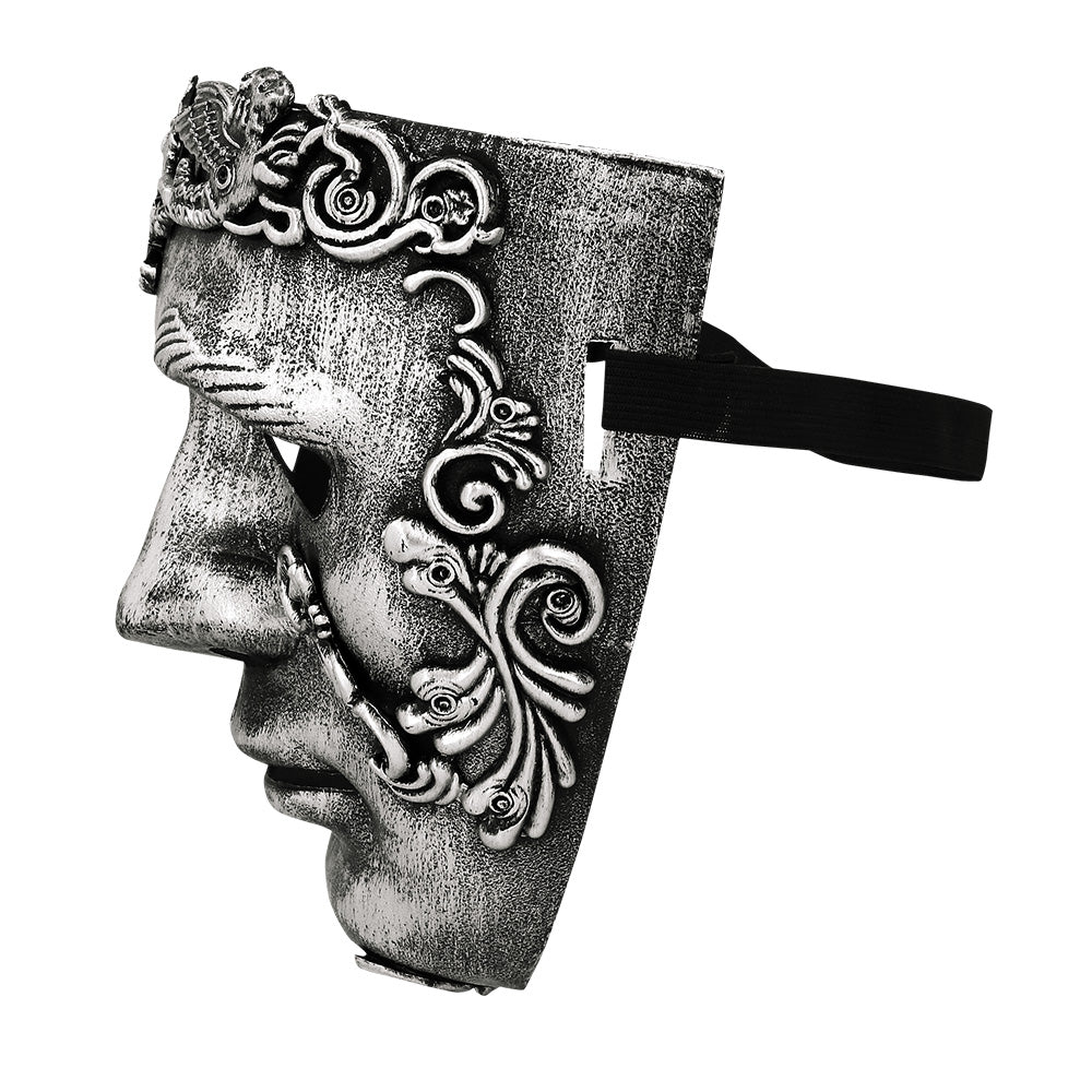 Masque Visage Argenté Baroque avec Ornements Détaillés