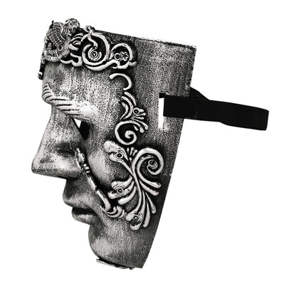 Masque Visage Argenté Baroque avec Ornements Détaillés