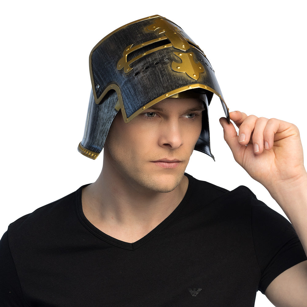 Casque Chevalier Médiéval Noir et Or - Déguisement Adulte