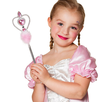 Baguette Magique Princesse Rose avec Couronne et Pom-pom