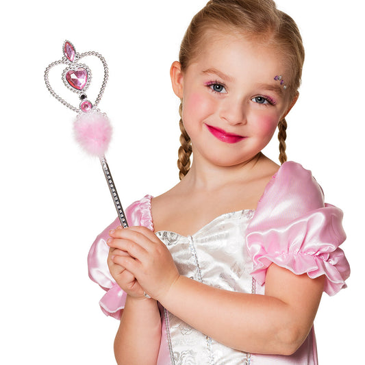 Baguette Magique Princesse Rose avec Couronne et Pom-pom