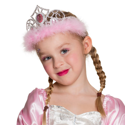 Tiara Princesse Rose Luxe avec Plumes - Déguisement Enfant