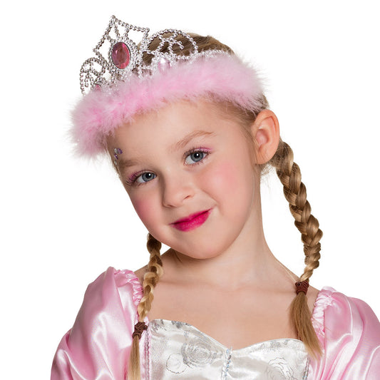 Tiara Princesse Rose Luxe avec Plumes - Déguisement Enfant