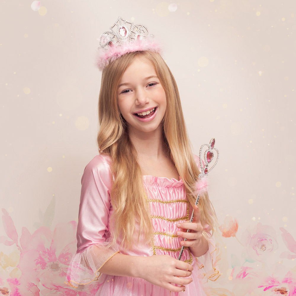 Tiara Princesse Rose Luxe avec Plumes - Déguisement Enfant