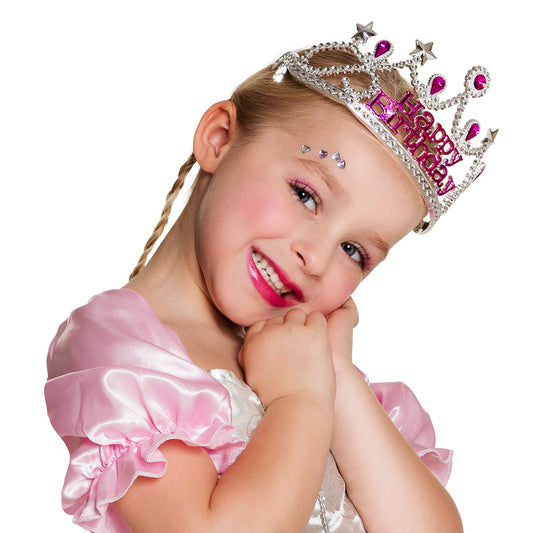 Couronne Happy Birthday Fille Paillettes Rose et Argent