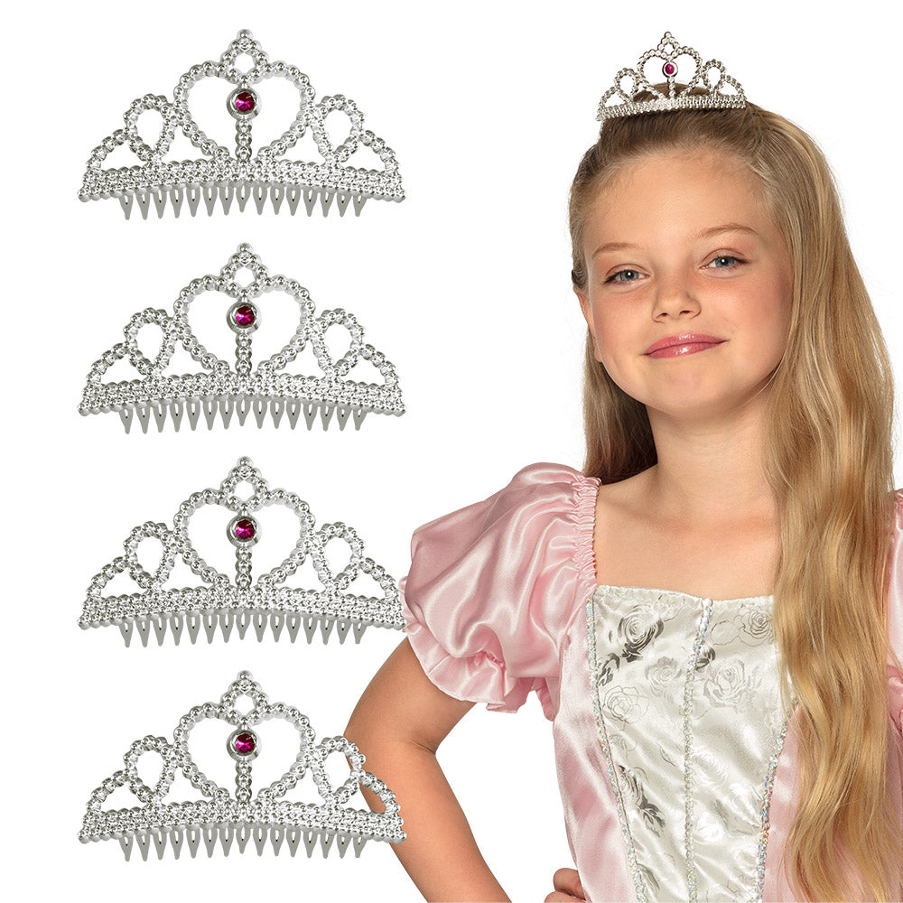 Diadème Princesse Enfant Argenté Strass Rose