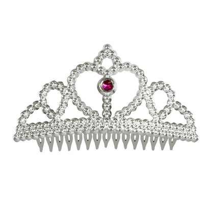 Diadème Princesse Enfant Argenté Strass Rose