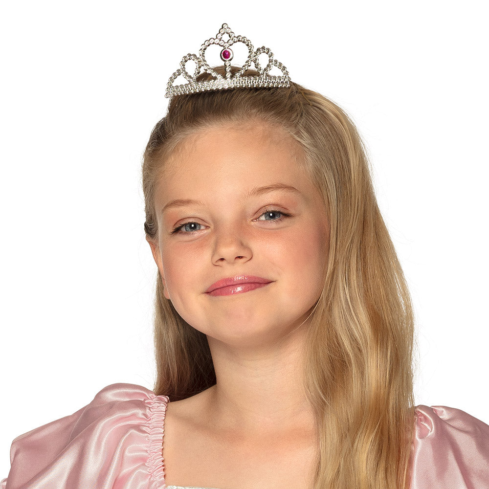 Diadème Princesse Enfant Argenté Strass Rose