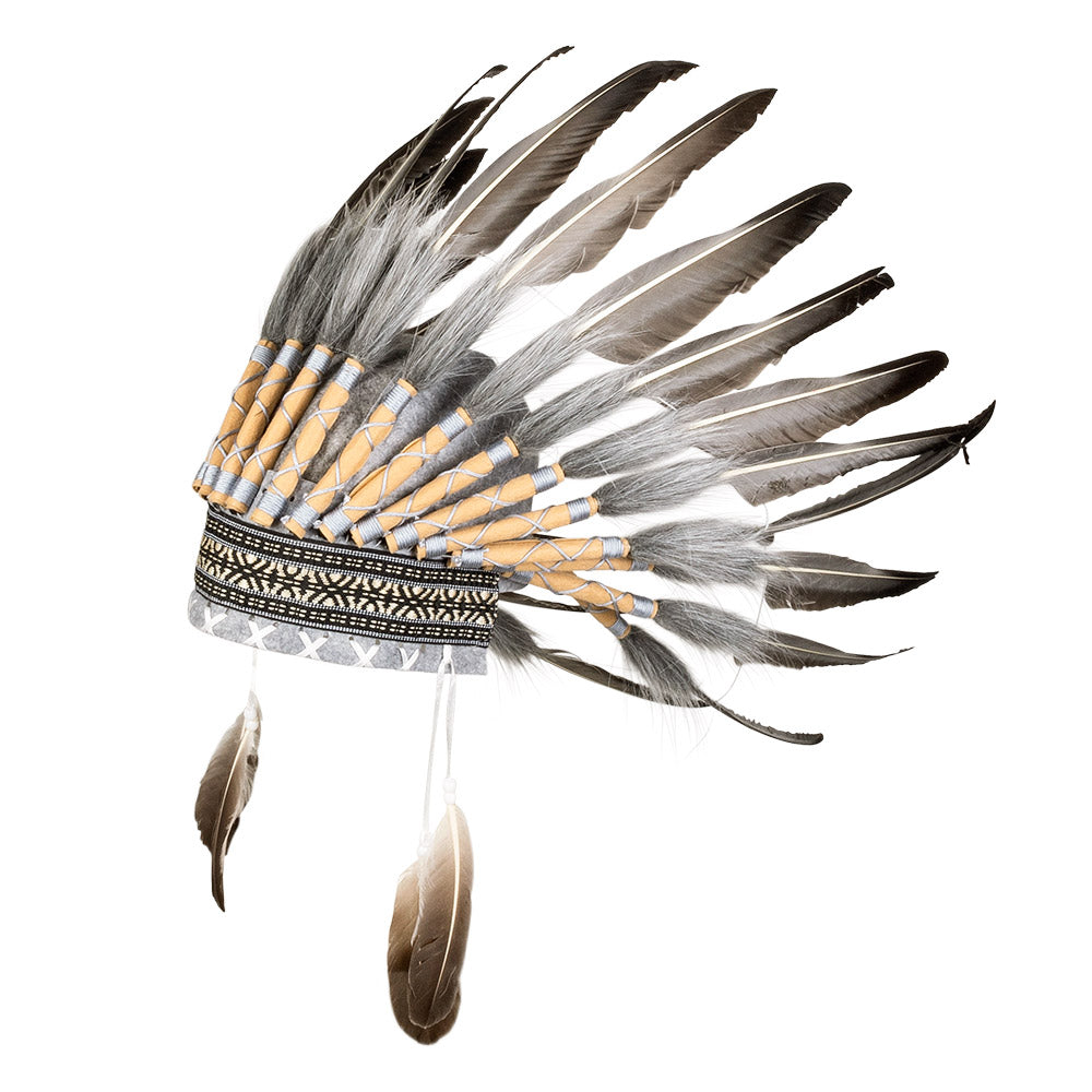 Coiffe Indienne Authentique - Plumes Naturelles et Ornements Perlés