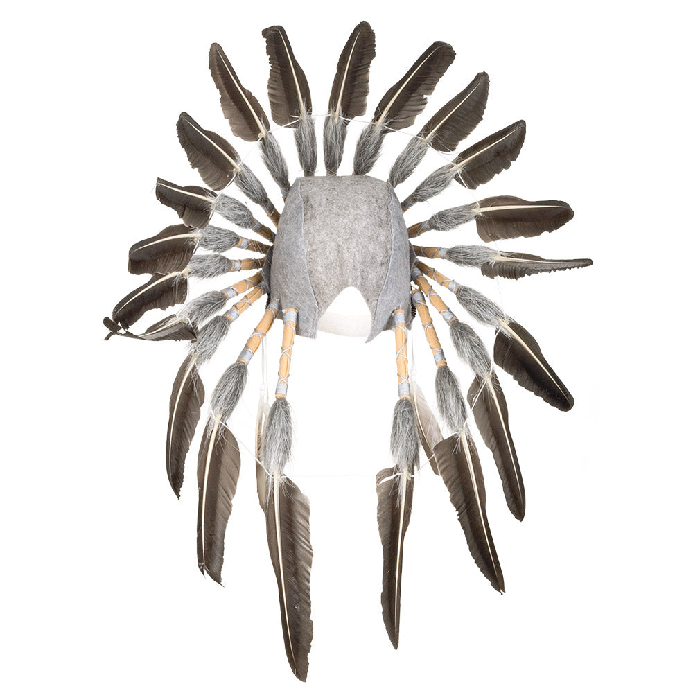 Coiffe Indienne Authentique - Plumes Naturelles et Ornements Perlés
