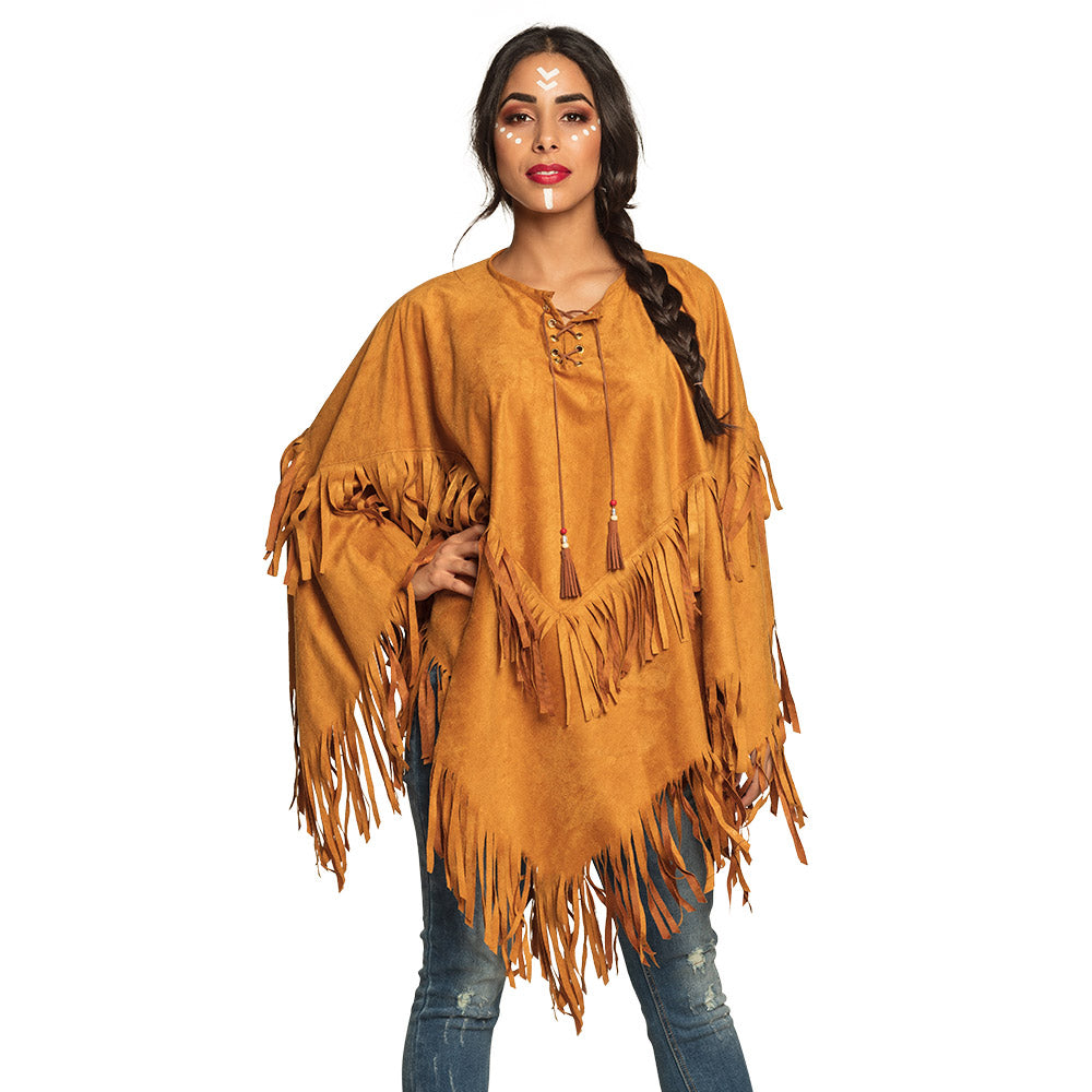 Poncho Frangé Hippie Marron - Déguisement Années 70
