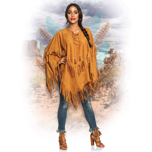 Poncho Frangé Hippie Marron - Déguisement Années 70