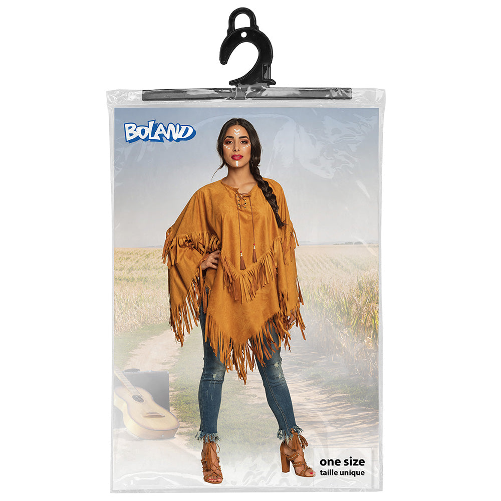Poncho Frangé Hippie Marron - Déguisement Années 70