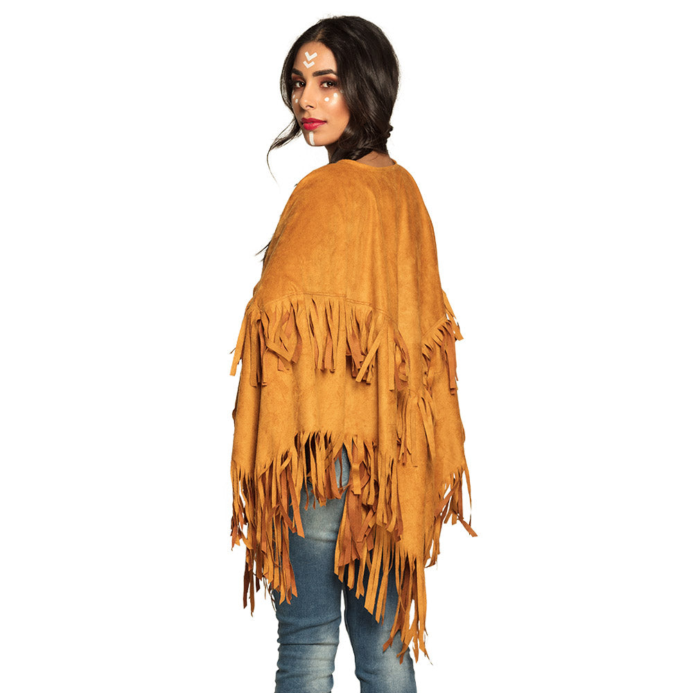 Poncho Frangé Hippie Marron - Déguisement Années 70