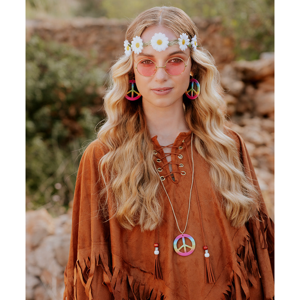 Poncho Frangé Hippie Marron - Déguisement Années 70