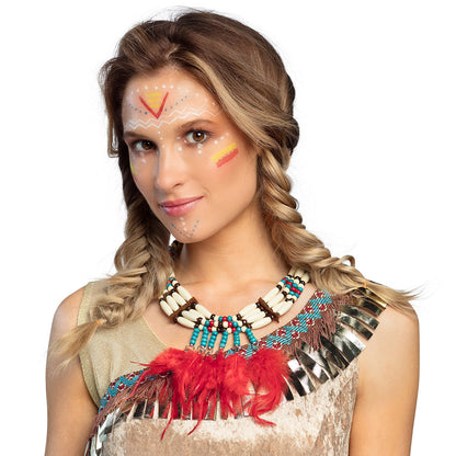 Collier Amérindien avec Plumes Rouges - Accessoire Déguisement